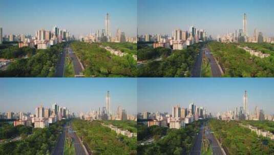 广东深圳深南大道低角度城市道路航拍素材高清在线视频素材下载