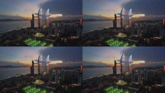 航拍厦门世贸海峡大厦夜景高清在线视频素材下载