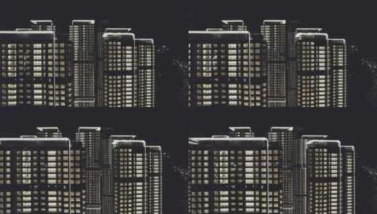 高层建筑住宅小区亮灯验收夜景航拍高清在线视频素材下载