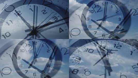 时钟表盘与天空云彩叠影高清在线视频素材下载