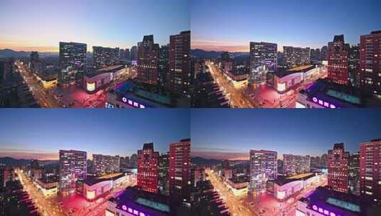 大连西安路城市日落时分高楼街道景象高清在线视频素材下载