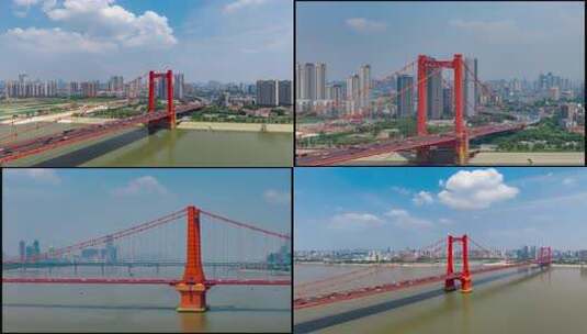 鹦鹉洲长江大桥航拍延时高清在线视频素材下载