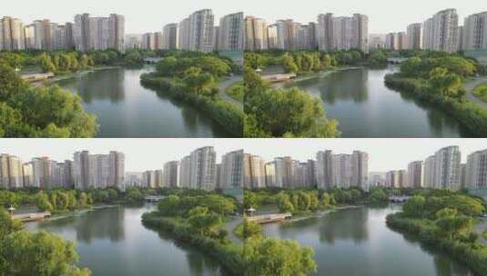 4K原素材-航拍上海新江湾城公园-复旦大学高清在线视频素材下载