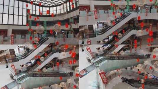 挂满红灯笼的商场内景高清在线视频素材下载