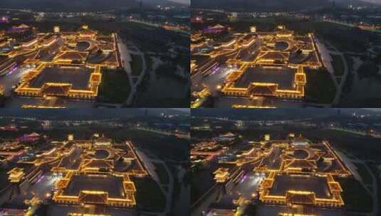 湖北襄阳中国唐城4A景区夜景灯光高清在线视频素材下载