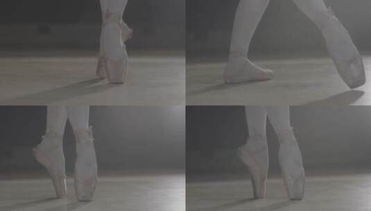 唯美穿着芭蕾舞鞋踮着脚尖跳舞的芭蕾演员高清在线视频素材下载