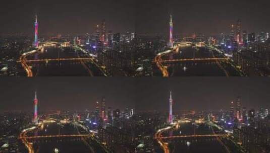 城市宣传活动广州塔夜景航拍延时高清在线视频素材下载