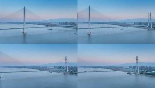 江西省九江二桥黄昏航拍延时摄影视频高清在线视频素材下载