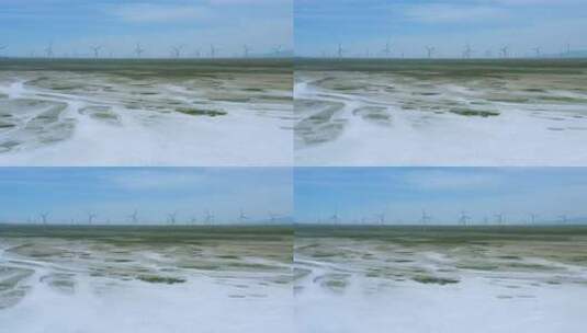天空之境盐湖上的风车高清在线视频素材下载