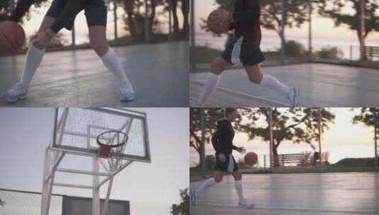 篮球运动员在篮球场投篮高清在线视频素材下载