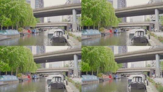 跟踪拍摄的城市运河高清在线视频素材下载