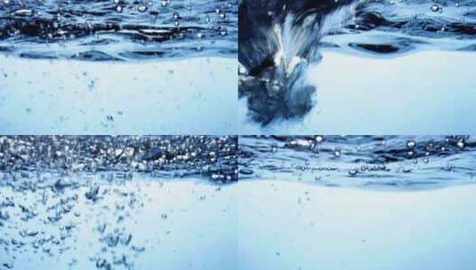 实验室蓝色悬浮水流气泡波浪透明液体高清在线视频素材下载