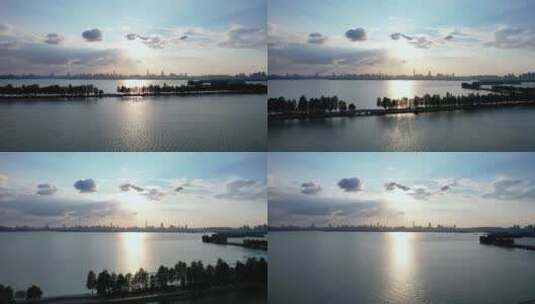 航拍武汉5A级旅游景区东湖绿道自然风光高清在线视频素材下载
