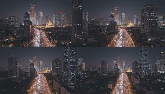 上海延安立交高架路夜景航拍高清在线视频素材下载