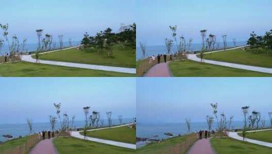 青岛海岸线小麦岛公园风光 4k高清在线视频素材下载