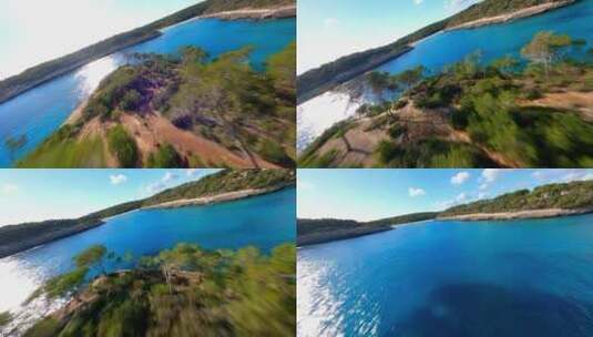 FPV穿越机无人机航拍公园森林绿树湖水高清在线视频素材下载