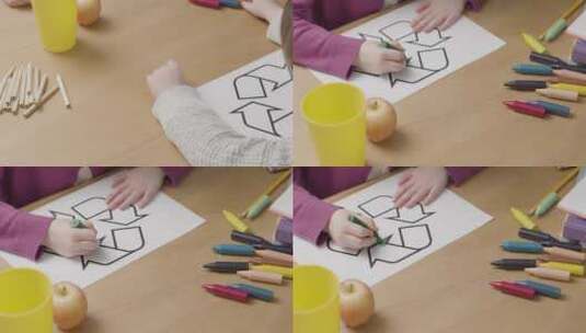 儿童在绘画课堂上涂色高清在线视频素材下载