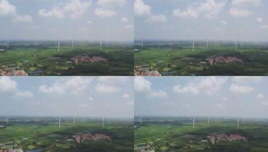 航拍乡村农田绿色能源风力发电机特写高清在线视频素材下载