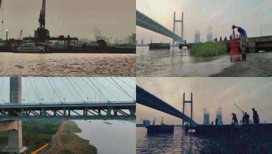 闵浦三桥航拍合集高清在线视频素材下载