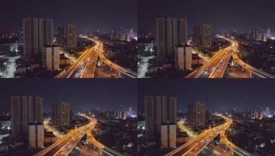 航拍城市高架立交桥夜景高清在线视频素材下载