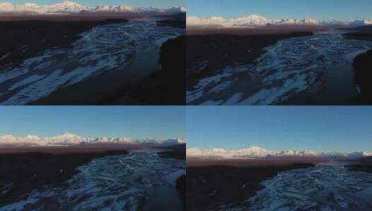 山脉和床日出鸟瞰航拍高清在线视频素材下载