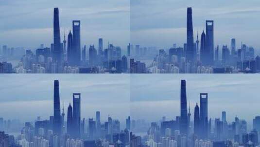 上海陆家嘴三件套清晨航拍高清在线视频素材下载