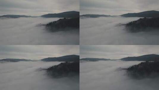 山间流动雾层唯美航拍高清在线视频素材下载