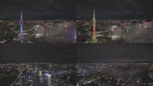 广州市中心珠江新城雨天夜景航拍高清在线视频素材下载