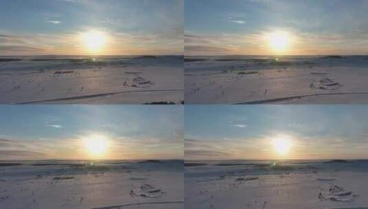 呼伦贝尔草原冬季落日雪景高清在线视频素材下载