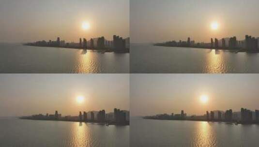 黄昏夕阳下的集美区同安区航拍厦门海滨城市高清在线视频素材下载