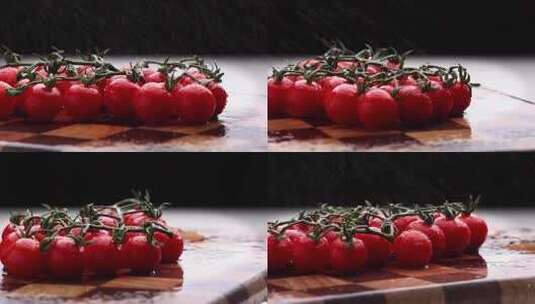 给樱桃番茄喷水旋转慢动作高清在线视频素材下载