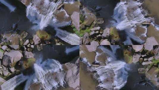 俯视山谷河流岩石瀑布高清在线视频素材下载