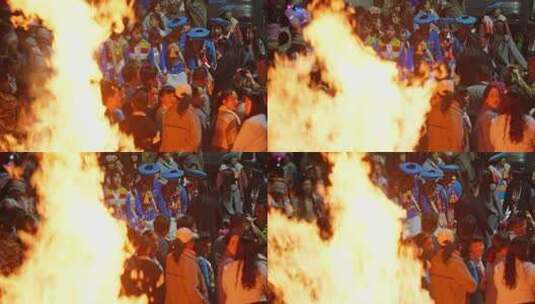 傈僳族节日篝火狂欢高清在线视频素材下载