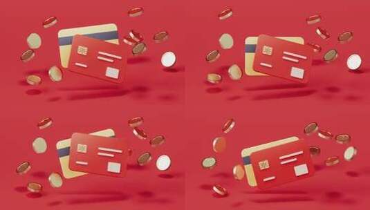 银行卡卡通风格循环动画3D渲染高清在线视频素材下载