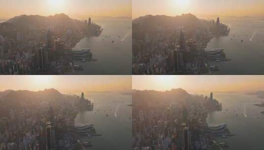 航拍香港半岛黄昏日落景观高清在线视频素材下载