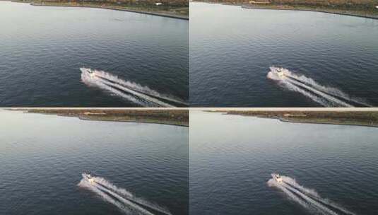 路易斯新奥尔良庞恰特雷恩湖，汽艇加速行驶，留下泡沫波浪高清在线视频素材下载