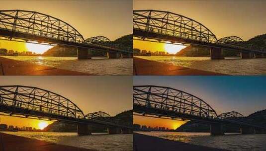 兰州中山桥黄河日落延时高清在线视频素材下载