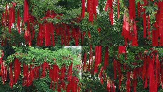 节日传统习俗寺庙红丝带祈福高清在线视频素材下载