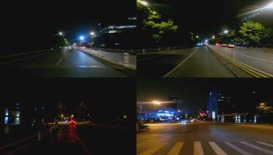 夜晚杭州市文一西路车尾行车空镜高清在线视频素材下载