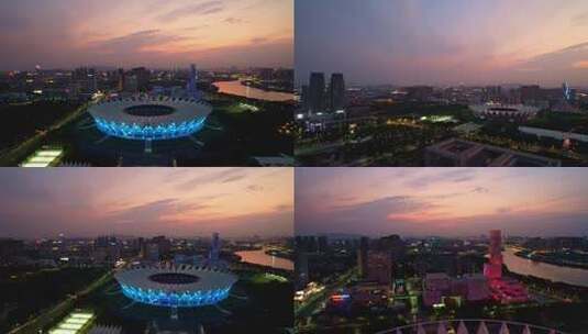 震撼佛山新城地标日落 晚霞蓝调 夜景航拍高清在线视频素材下载