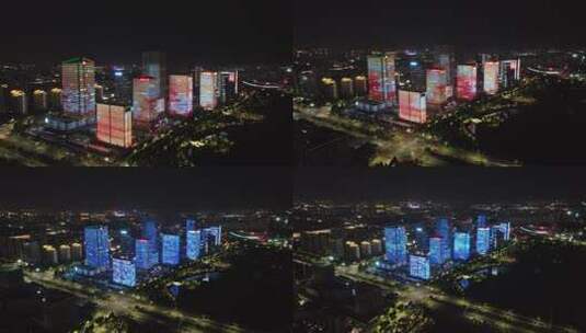 淄博CBD夜景航拍高清在线视频素材下载