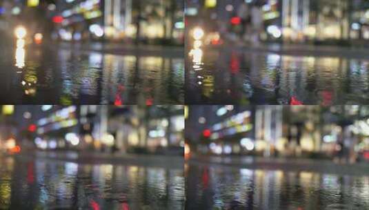 城市夜景中的慢动作雨滴高清在线视频素材下载