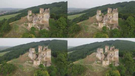 斯洛伐克塞德利斯卡村Cicva城堡的鸟瞰图高清在线视频素材下载