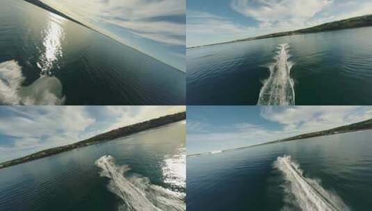 FPV无人机航拍情侣驾驶水上摩托艇海边游乐高清在线视频素材下载