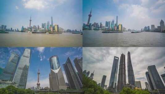 8k 延时上海陆家嘴cbd商务写字楼合集高清在线视频素材下载
