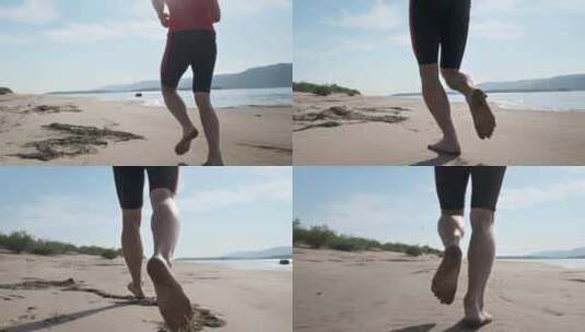 男人在海滩上奔跑高清在线视频素材下载