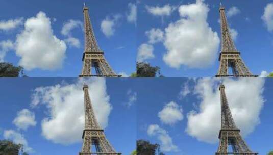 延时拍摄蓝天下的埃菲尔铁塔高清在线视频素材下载