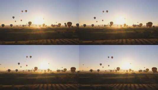 日落飞行热气球群高清在线视频素材下载