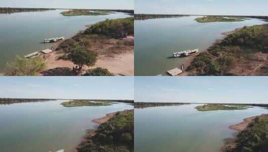 在该州严重干旱期间，飞越圣弗朗西斯科河干燥干旱的河岸高清在线视频素材下载