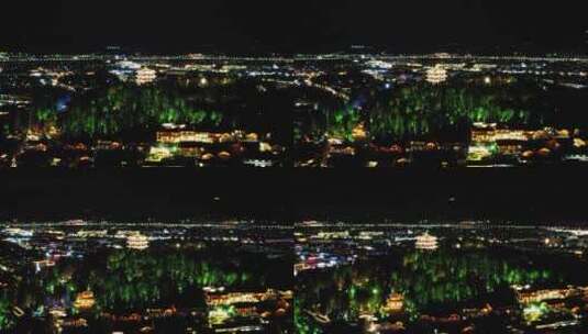 丽江古城夜景航拍高清在线视频素材下载